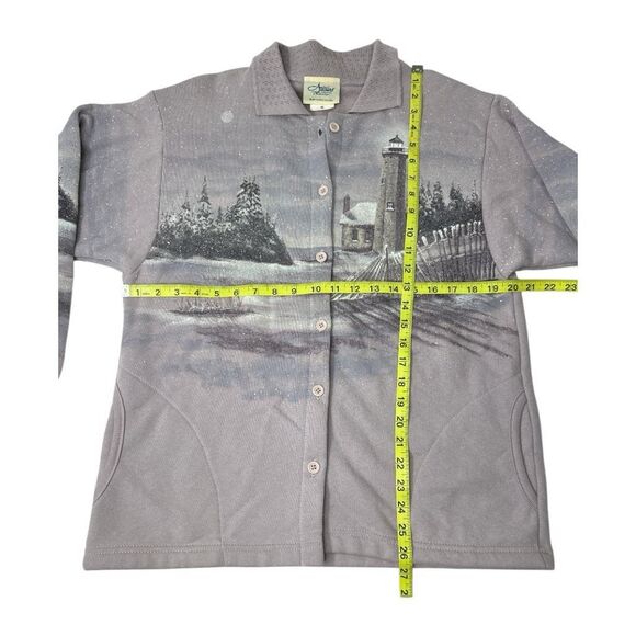 Artisans‎ Button Front Sweatshirt Purple Winter Lighthouse Sz Medium - Picture 3 of 8
